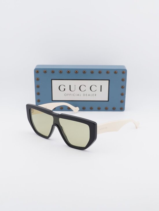 Gucci GG0997S 001 Shield Sunglasses - Black / Green main image 6